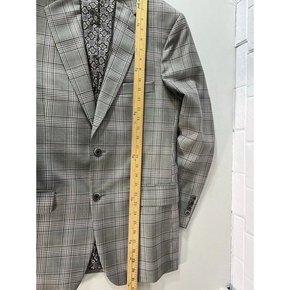 Allen Edmonds‎ Mens 38R Sport Jacket Blazer Gray Purple Plaid Wool